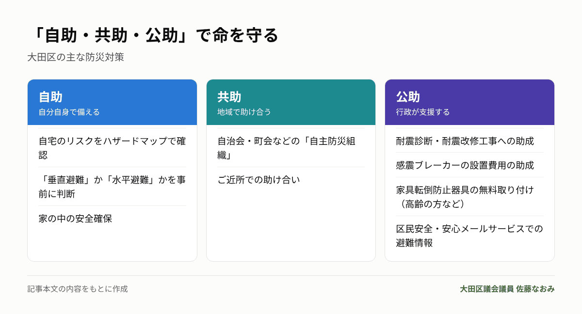 自助・共助・公助による大田区の防災対策