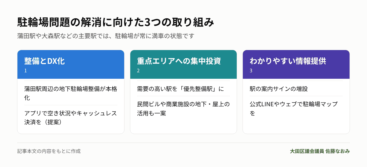駐輪場問題の解消に向けた3つの取り組み