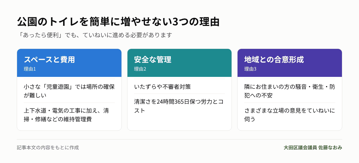 公園のトイレを簡単に増やせない3つの理由